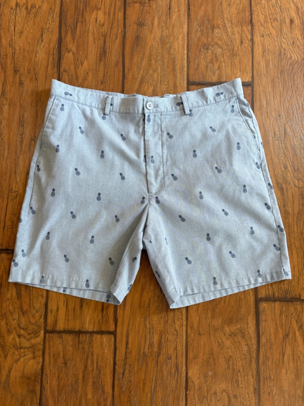 Savane Light Blue Pineapple-Print Flat Front Men’s Shorts Island Style Beach